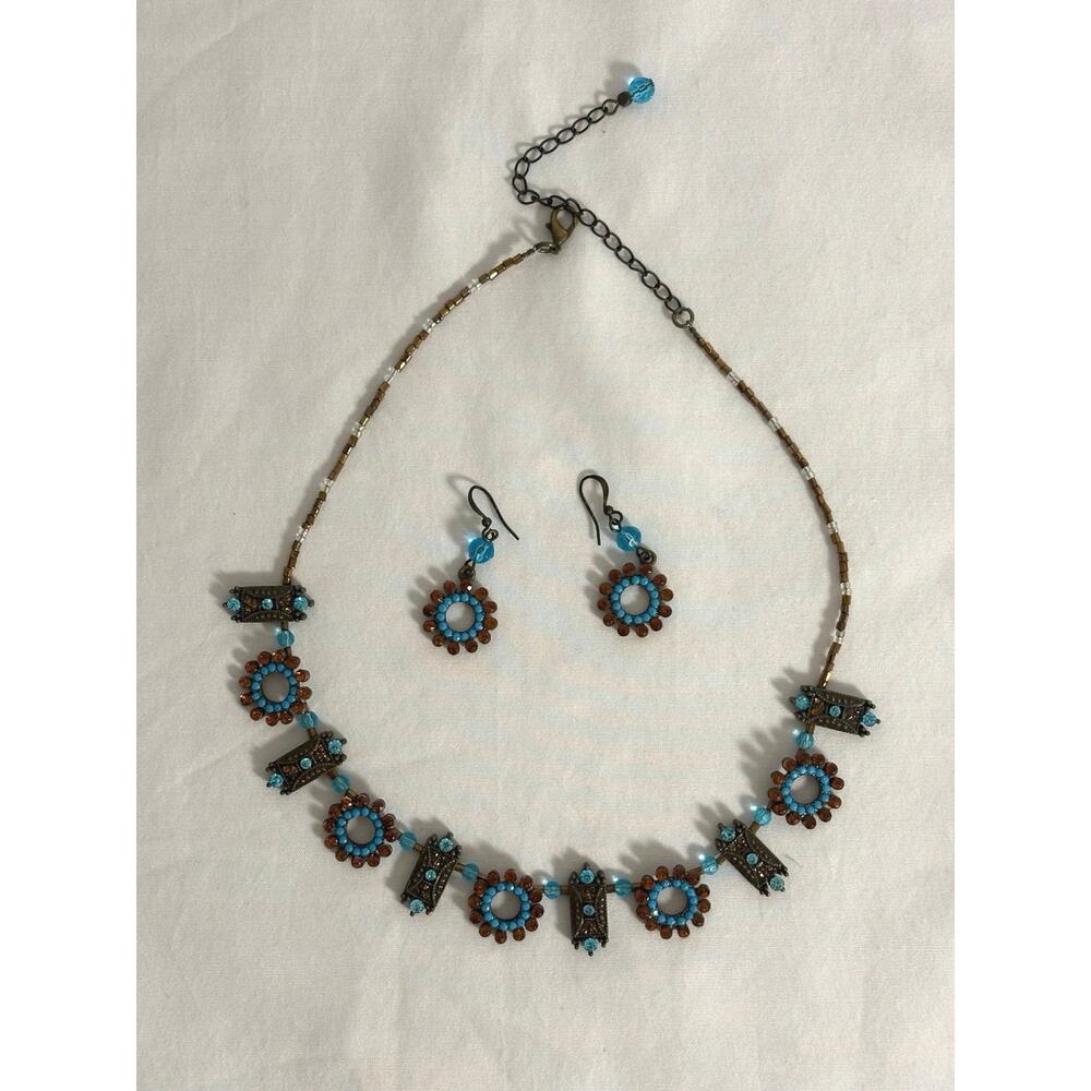 Sydney Andrews Turquoise Beaded Necklace & Earrings Set Boho Southwestern